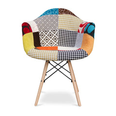 Black White and Rainbow And Natural Upholstered Fabric Dining Arm Chair