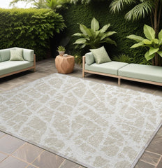 10' X 14' Beige and Ivory Abstract Washable Non Skid Indoor Outdoor Area Rug
