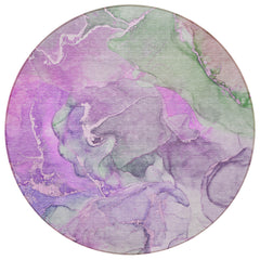 8' Round Purple Round Abstract Washable Non Skid Indoor Outdoor Area Rug