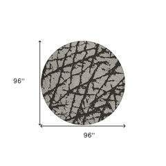8' Round Black and White Round Abstract Washable Non Skid Indoor Outdoor Area Rug