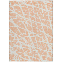 3' X 4' Peach and Ivory Abstract Washable Non Skid Indoor Outdoor Area Rug