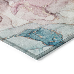 9' X 12' Blue Abstract Washable Non Skid Indoor Outdoor Area Rug