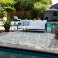 3' X 5' Beige and Ivory Abstract Washable Non Skid Indoor Outdoor Area Rug