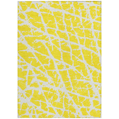 3' X 4' Yellow and White Abstract Washable Non Skid Indoor Outdoor Area Rug