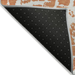 2' X 3' Orange and White Abstract Washable Non Skid Indoor Outdoor Area Rug