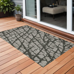 3' X 4' Gray and Black Abstract Washable Non Skid Indoor Outdoor Area Rug