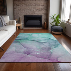 10' X 14' Green Abstract Washable Non Skid Indoor Outdoor Area Rug