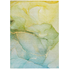 9' X 12' Green Abstract Washable Non Skid Indoor Outdoor Area Rug