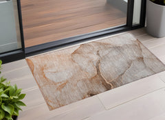 2' X 3' Taupe Abstract Washable Non Skid Indoor Outdoor Area Rug