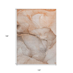 10' X 14' Taupe Abstract Washable Non Skid Indoor Outdoor Area Rug