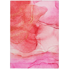 10' X 14' Pink Abstract Washable Non Skid Indoor Outdoor Area Rug