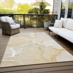 3' X 4' Beige Abstract Washable Non Skid Indoor Outdoor Area Rug
