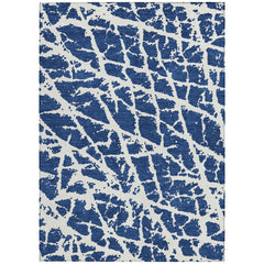 10' X 14' Blue and White Abstract Washable Non Skid Indoor Outdoor Area Rug
