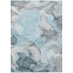 10' X 14' Teal Abstract Washable Non Skid Indoor Outdoor Area Rug