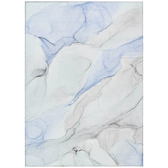 9' X 12' Ivory Blue and Gray Abstract Washable Non Skid Indoor Outdoor Area Rug
