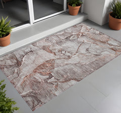 2' X 3' Gray and Red Abstract Washable Non Skid Indoor Outdoor Area Rug