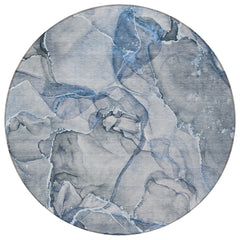 8' Round Blue and Gray Round Abstract Washable Non Skid Indoor Outdoor Area Rug