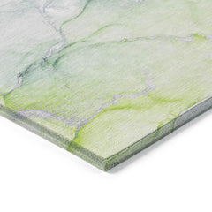 3' X 4' Green Abstract Washable Non Skid Indoor Outdoor Area Rug