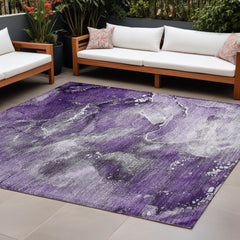 10' X 14' Gray and Purple Abstract Washable Non Skid Indoor Outdoor Area Rug