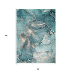 3' X 4' Teal Abstract Washable Non Skid Indoor Outdoor Area Rug
