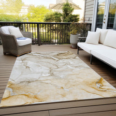 3' X 5' Brown Abstract Washable Non Skid Indoor Outdoor Area Rug