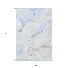 3' X 5' Ivory Blue and Gray Abstract Washable Non Skid Indoor Outdoor Area Rug