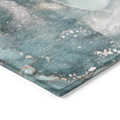 8' Runner Teal Abstract Washable Non Skid Indoor Outdoor Runner Rug