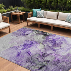10' X 14' Purple Abstract Washable Non Skid Indoor Outdoor Area Rug