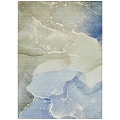 3' X 4' Blue Abstract Washable Non Skid Indoor Outdoor Area Rug