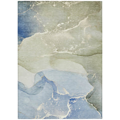 8' X 10' Blue Abstract Washable Non Skid Indoor Outdoor Area Rug