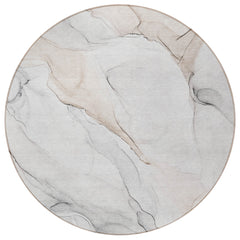 8' Round Beige Ivory and Gray Round Abstract Washable Non Skid Indoor Outdoor Area Rug