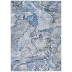 3' X 4' Blue and Gray Abstract Washable Non Skid Indoor Outdoor Area Rug