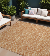10' X 14' Bronze Geometric Washable Non Skid Indoor Outdoor Area Rug