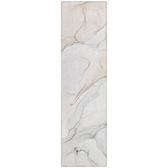 8' Runner Beige Ivory and Gray Abstract Washable Non Skid Indoor Outdoor Runner Rug