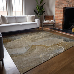 9' X 12' Brown Abstract Washable Non Skid Indoor Outdoor Area Rug