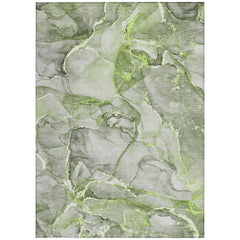 10' X 14' Green Abstract Washable Non Skid Indoor Outdoor Area Rug