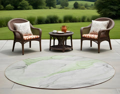 8' Round Green Round Abstract Washable Non Skid Indoor Outdoor Area Rug