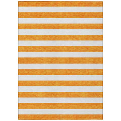 8' X 10' Orange and White Striped Washable Non Skid Indoor Outdoor Area Rug