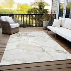 10' X 14' Beige and Ivory Abstract Washable Non Skid Indoor Outdoor Area Rug