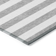 8' Runner Gray and White Striped Washable Non Skid Indoor Outdoor Runner Rug