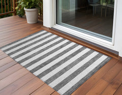 3' X 4' Charcoal Striped Washable Non Skid Indoor Outdoor Area Rug