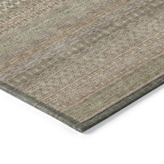 10' X 14' Khaki Striped Washable Non Skid Indoor Outdoor Area Rug