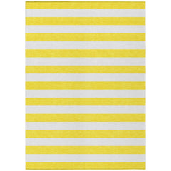 10' X 14' Yellow and White Striped Washable Non Skid Indoor Outdoor Area Rug