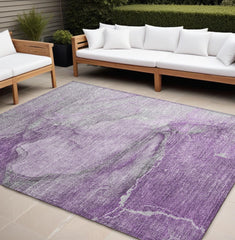 10' X 14' Lilac Abstract Washable Non Skid Indoor Outdoor Area Rug