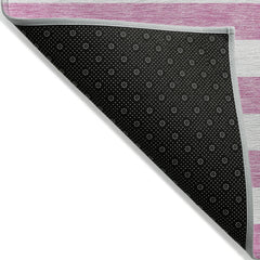 2' X 3' Pink and White Striped Washable Non Skid Indoor Outdoor Area Rug