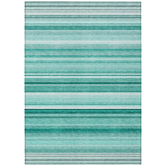 10' X 14' Aqua Striped Washable Non Skid Indoor Outdoor Area Rug