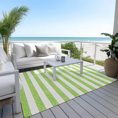3' X 4' Green and White Striped Washable Non Skid Indoor Outdoor Area Rug