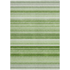 10' X 14' Artichoke Green Striped Washable Non Skid Indoor Outdoor Area Rug
