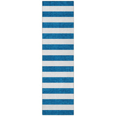 8' Runner Navy Blue Striped Washable Non Skid Indoor Outdoor Runner Rug