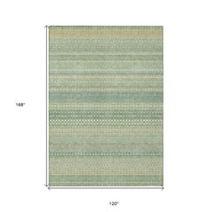 10' X 14' Artichoke Green Striped Washable Non Skid Indoor Outdoor Area Rug